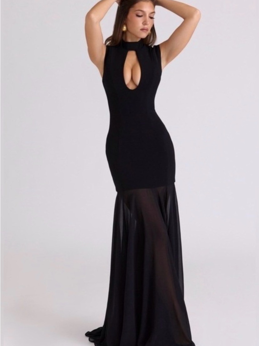 House of CB Black Keyhole Maxi Gown with Sheer Skirt